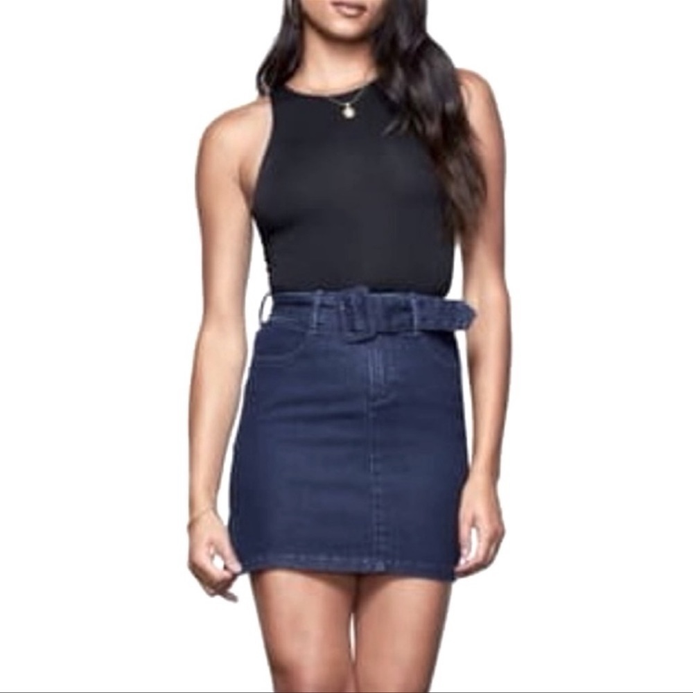 Good American Denim Belted Mini Skirt High Waist 70s Icon Size 4 NWT - Picture 7 of 16
